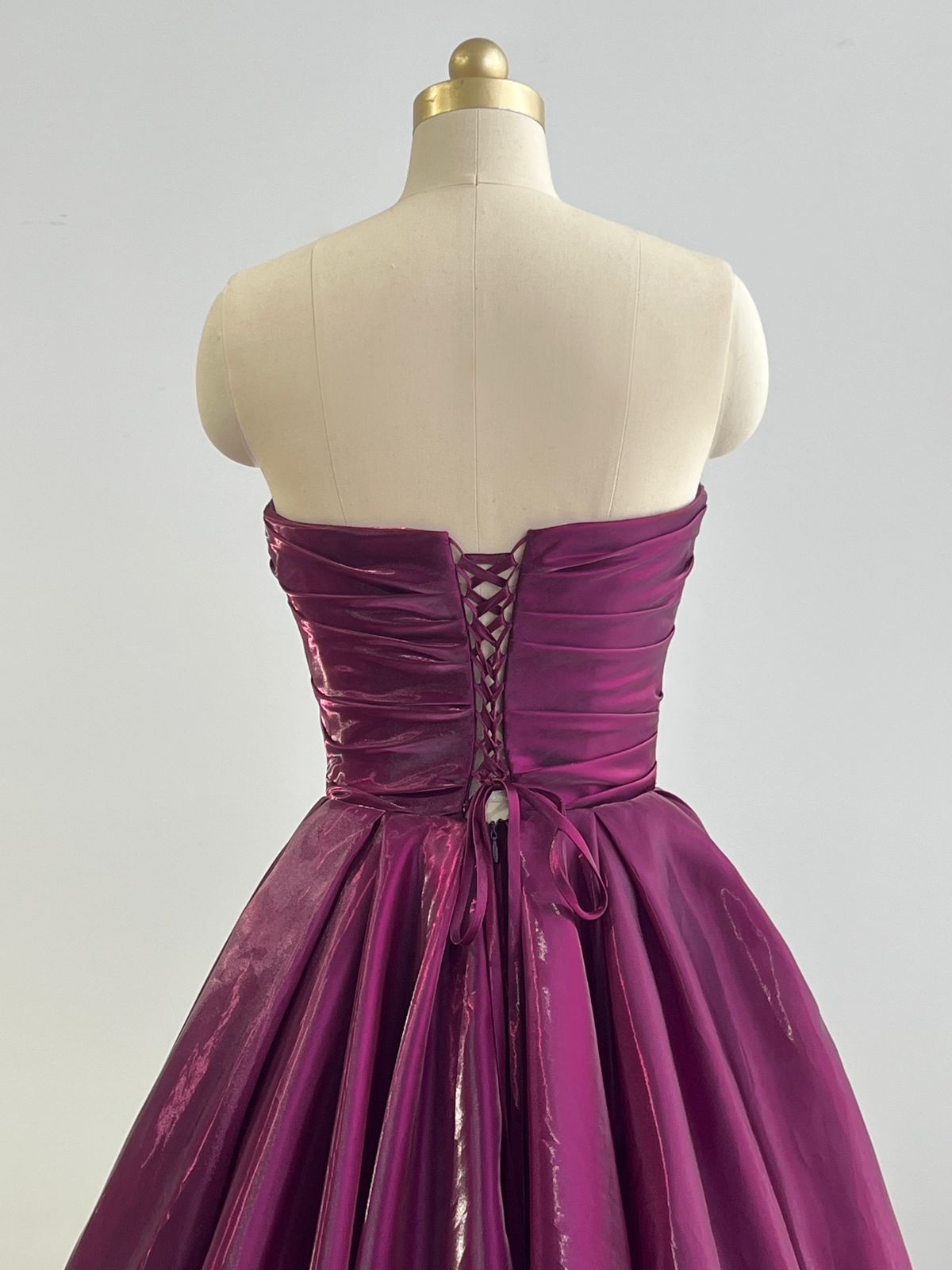 Red A-Line gown with taffeta fabric and no sleeves