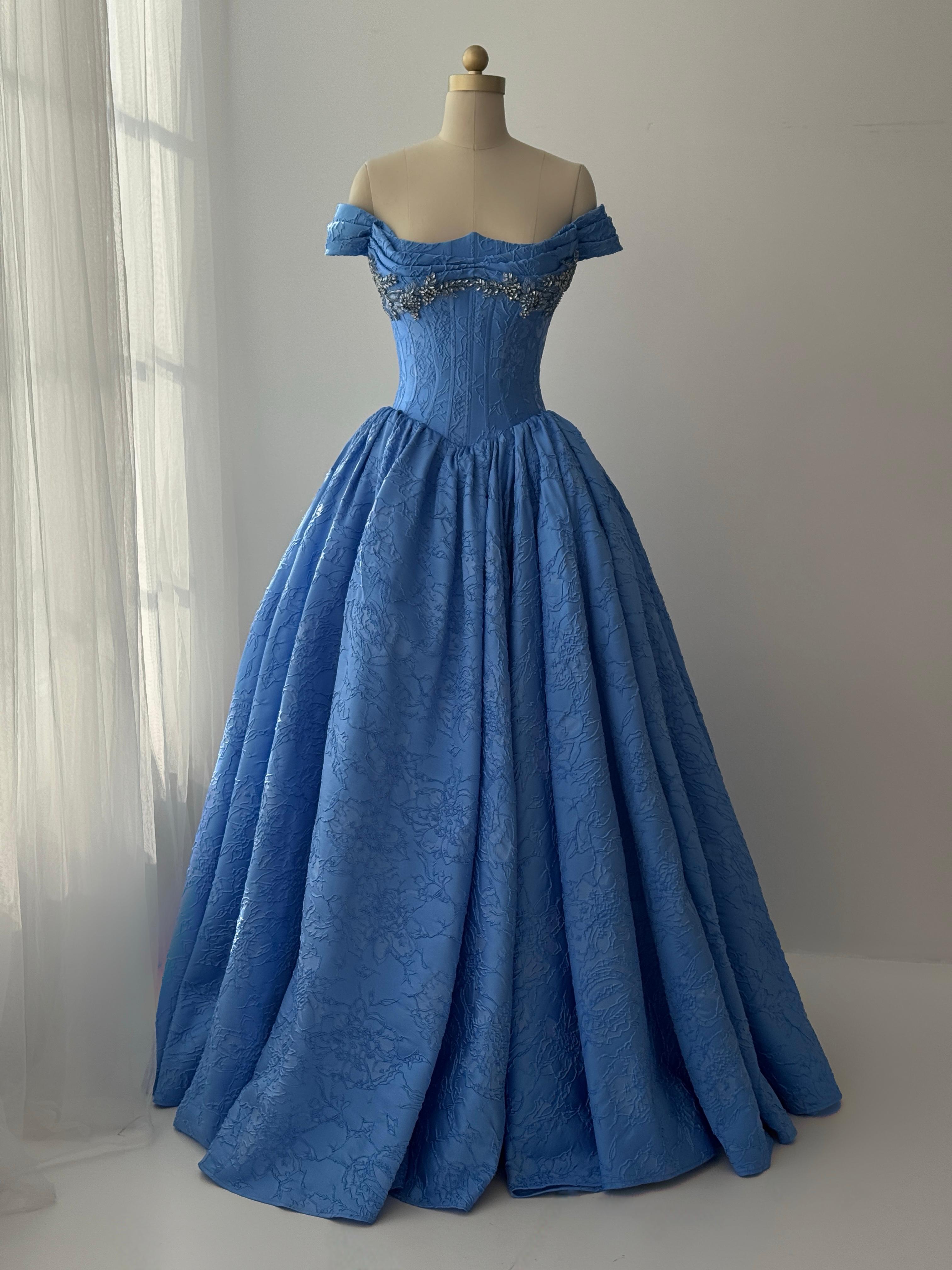 Marine Brocade Gown - Teuta Matoshi