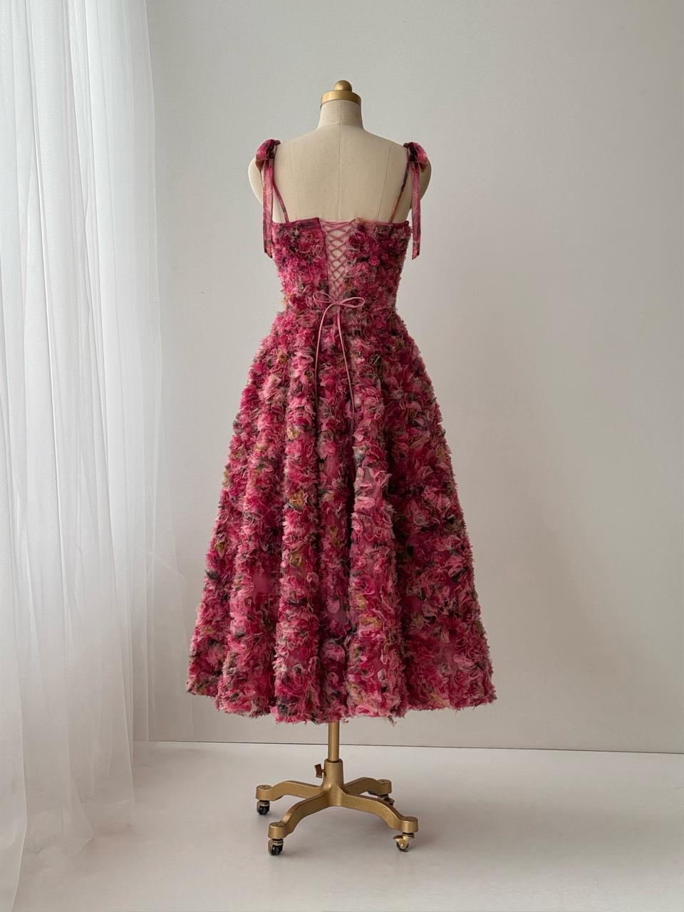 pink dress with red flowers Wave of Roses Dress– Teuta Matoshi