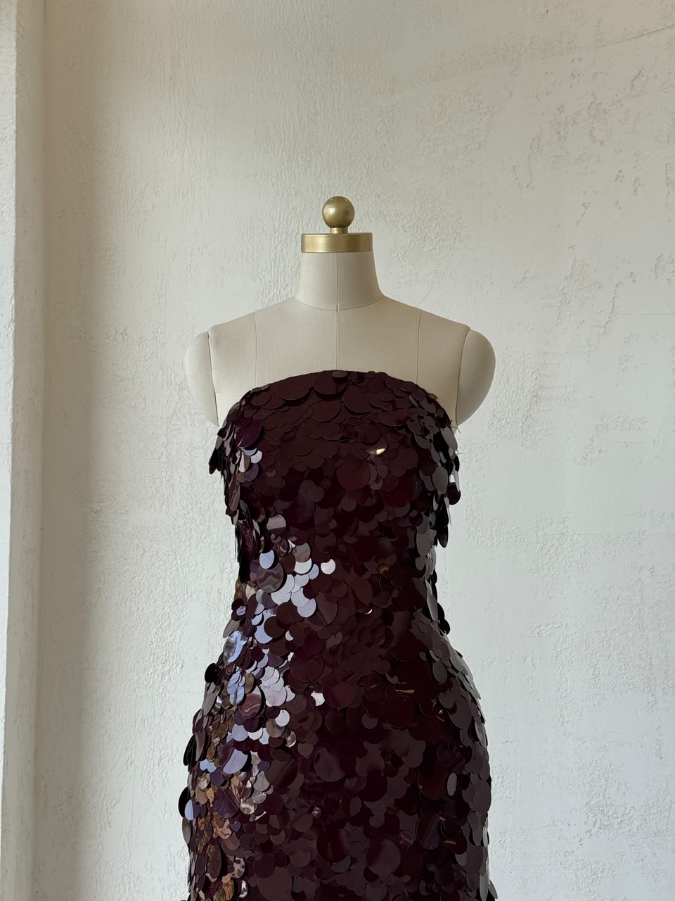 Red mermaid gown with sequins and no sleeves