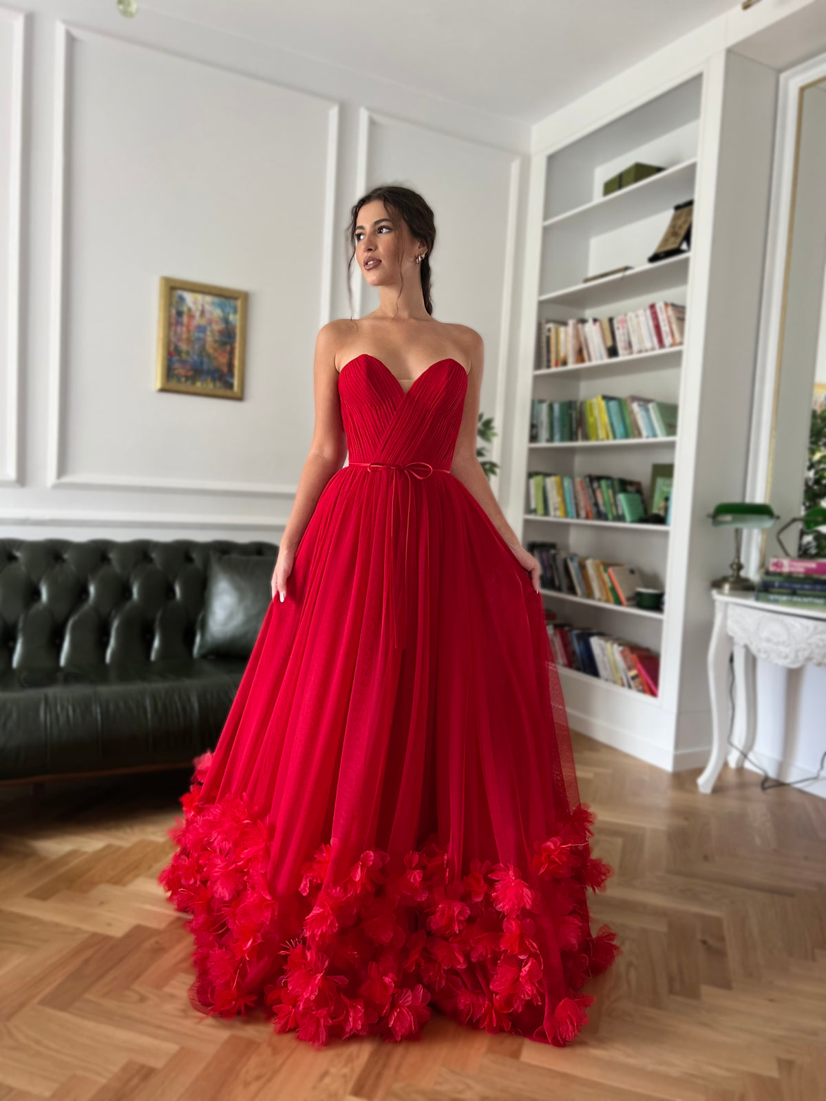 Red A-Line dress with embroidery and no sleeves