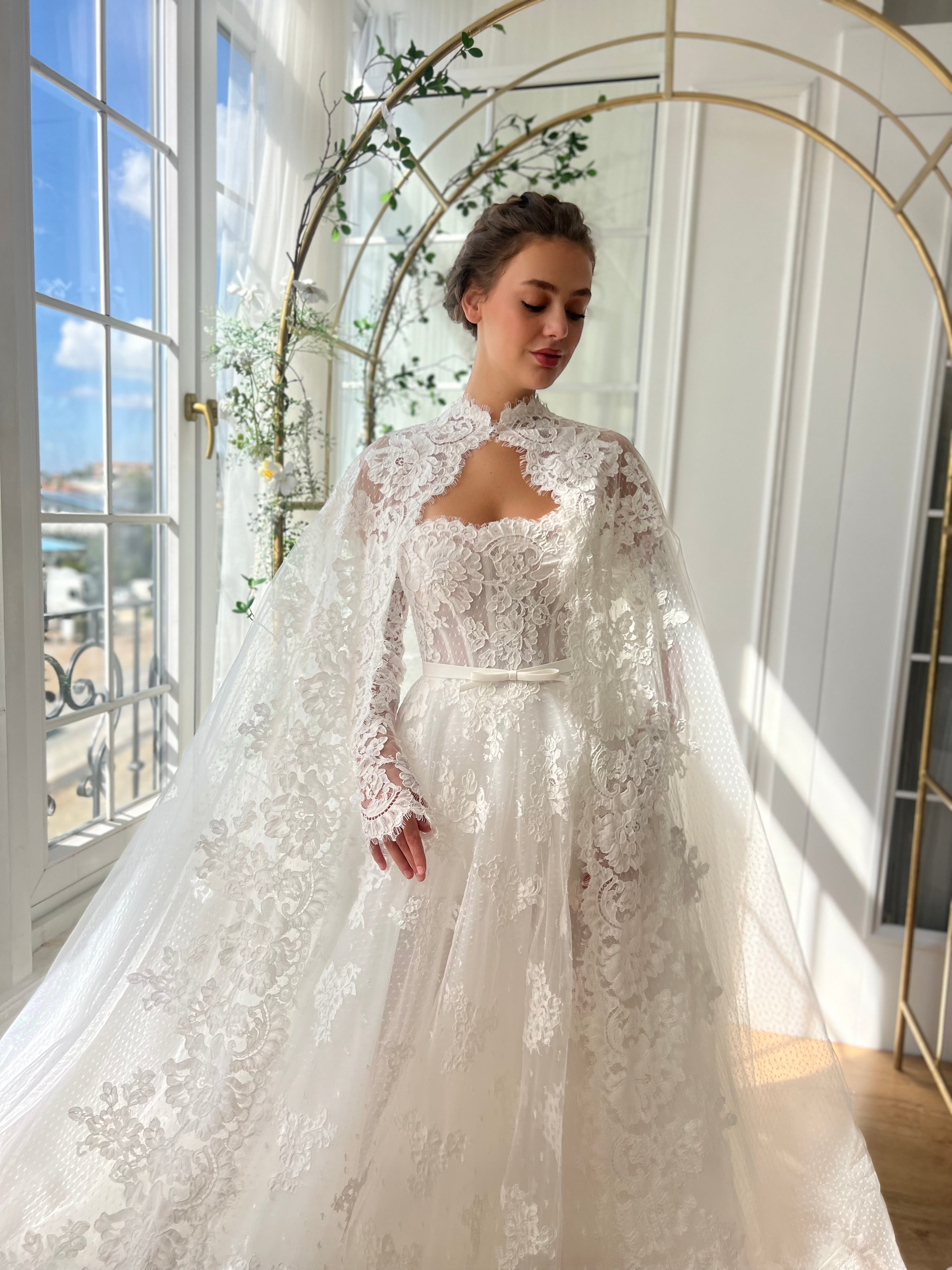 a line dress with veil Veil of Flowers Gown Teuta Matoshi
