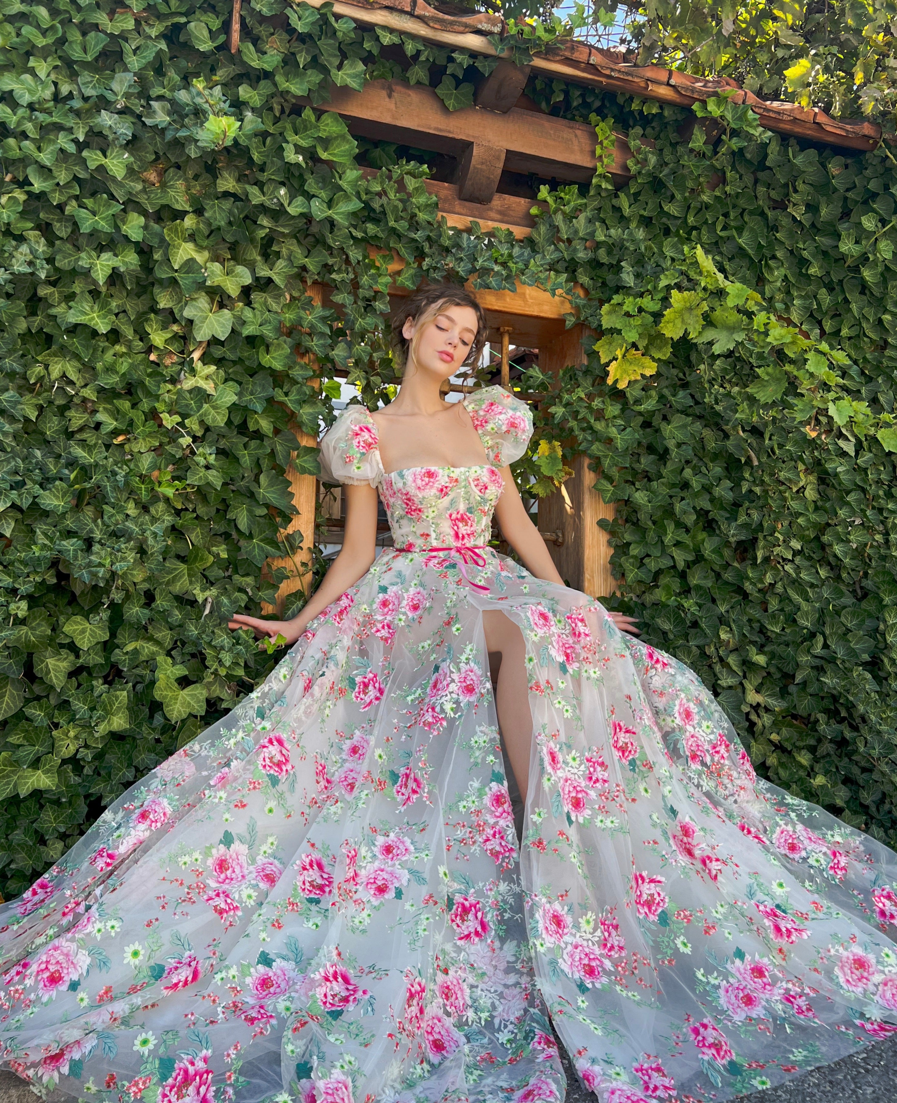 Zenner Leaf Embroidered Long-Sleeve Gown | Tadashi Shoji Bridal