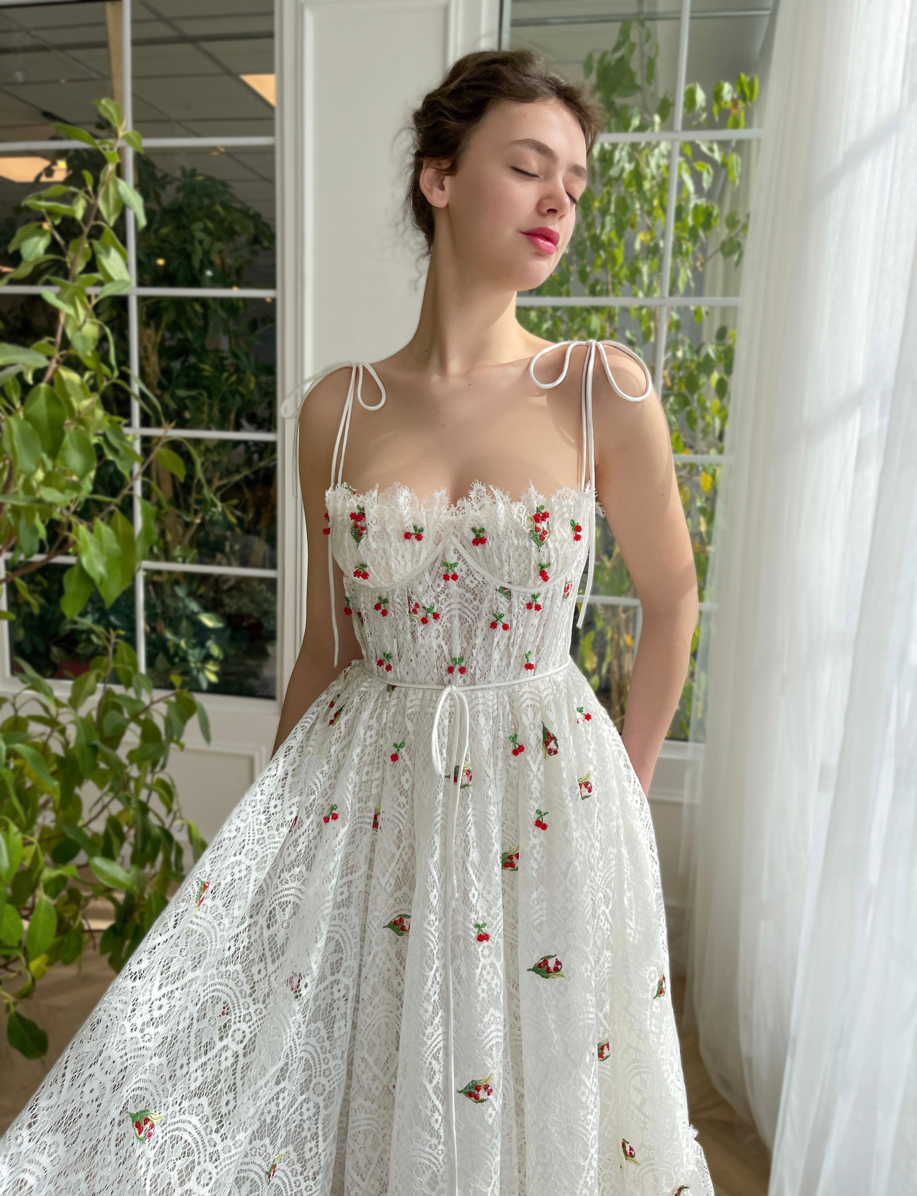 white cherry dress LoveShackFancy Soira in Machine Washable Size Cherry Crystal Couture Dress Teuta