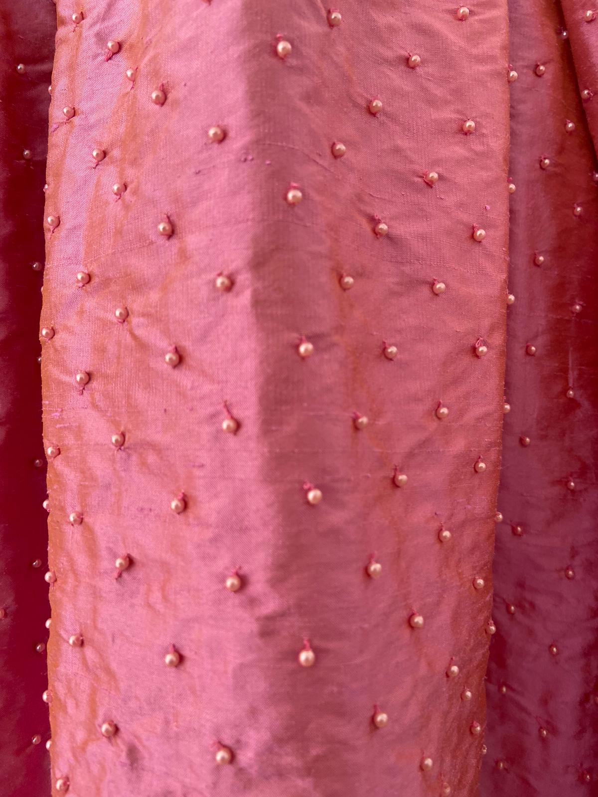 Pink A-Line dress with beading and long sleeves