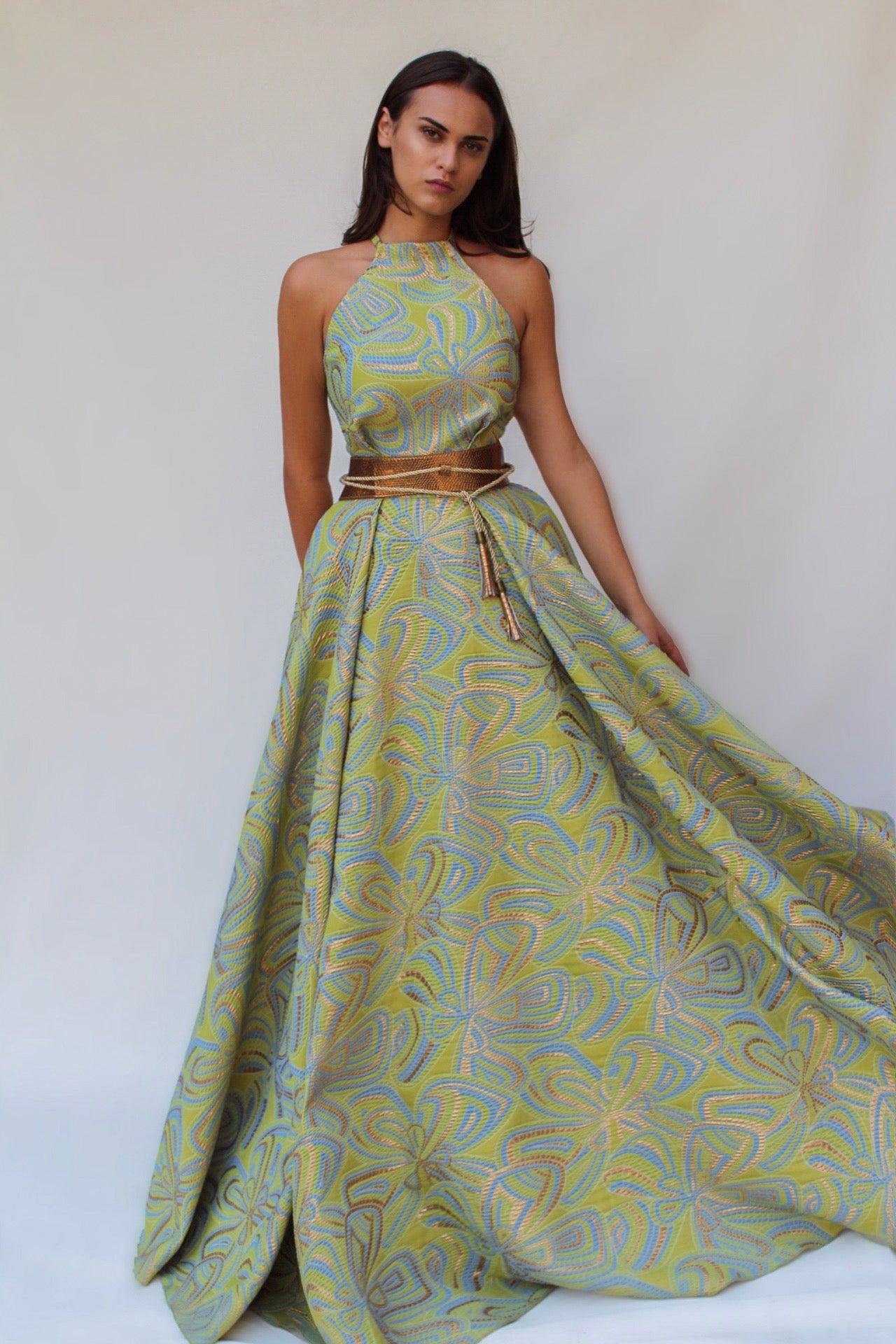 Green A-Line dress with no sleeves