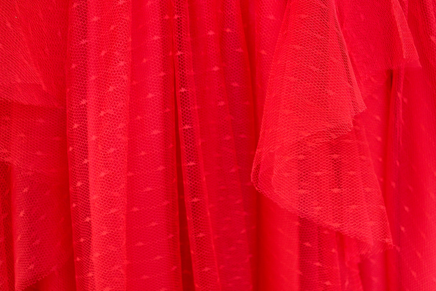 Red A-Line dress with belt, long sleeves and embroidery