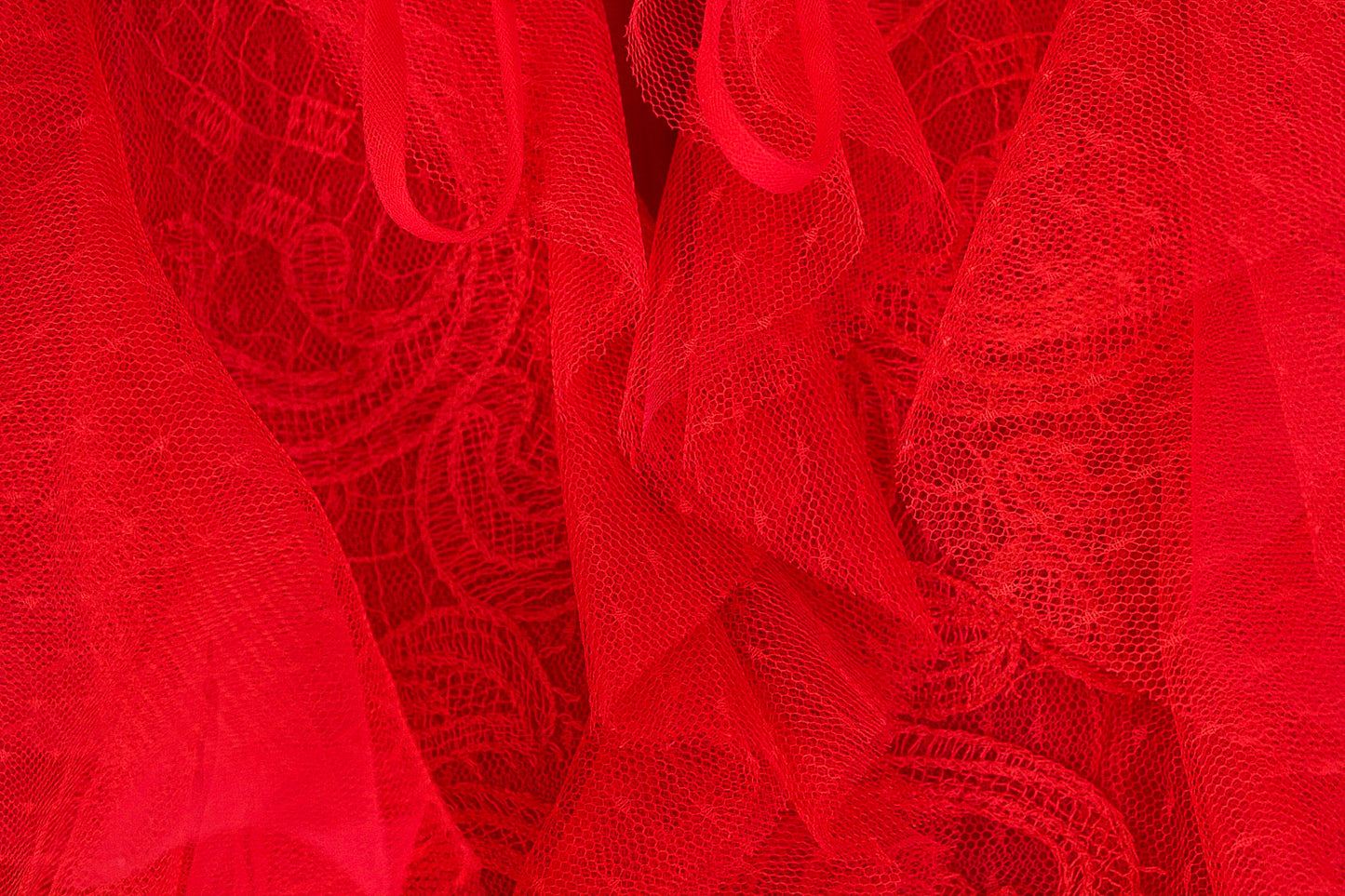 Red A-Line dress with belt, long sleeves and embroidery