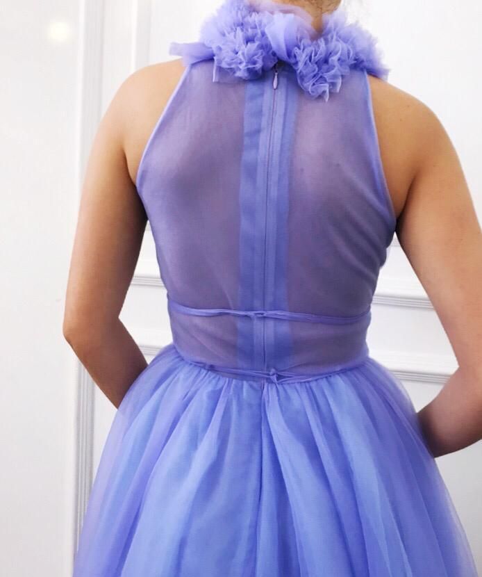 Purple A-Line dress with embroidery and no sleeves
