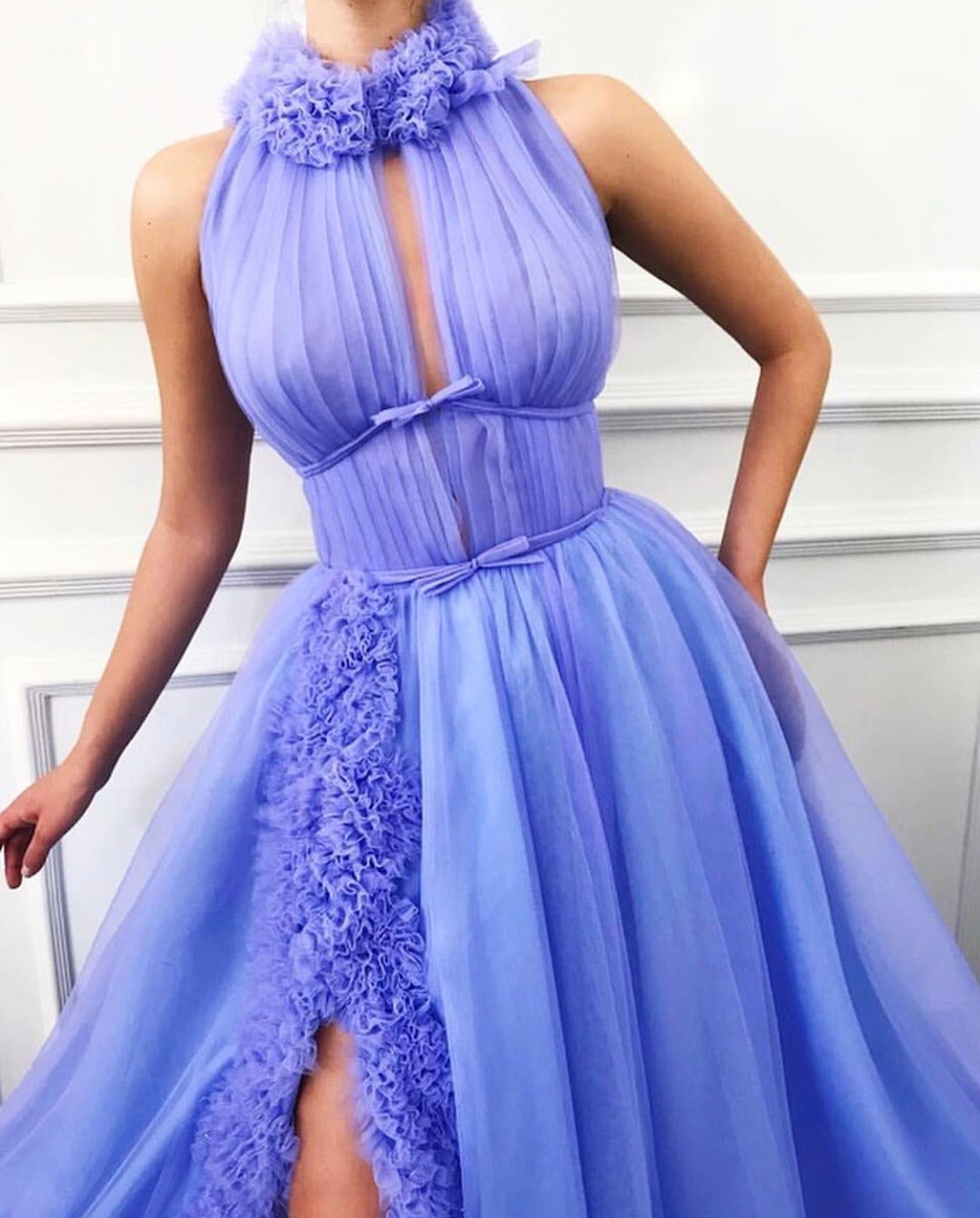 Purple A-Line dress with embroidery and no sleeves