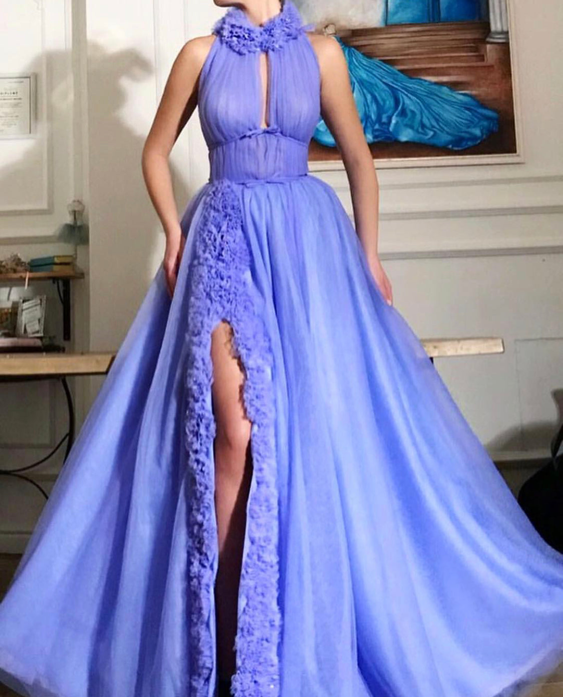 Purple A-Line dress with embroidery and no sleeves