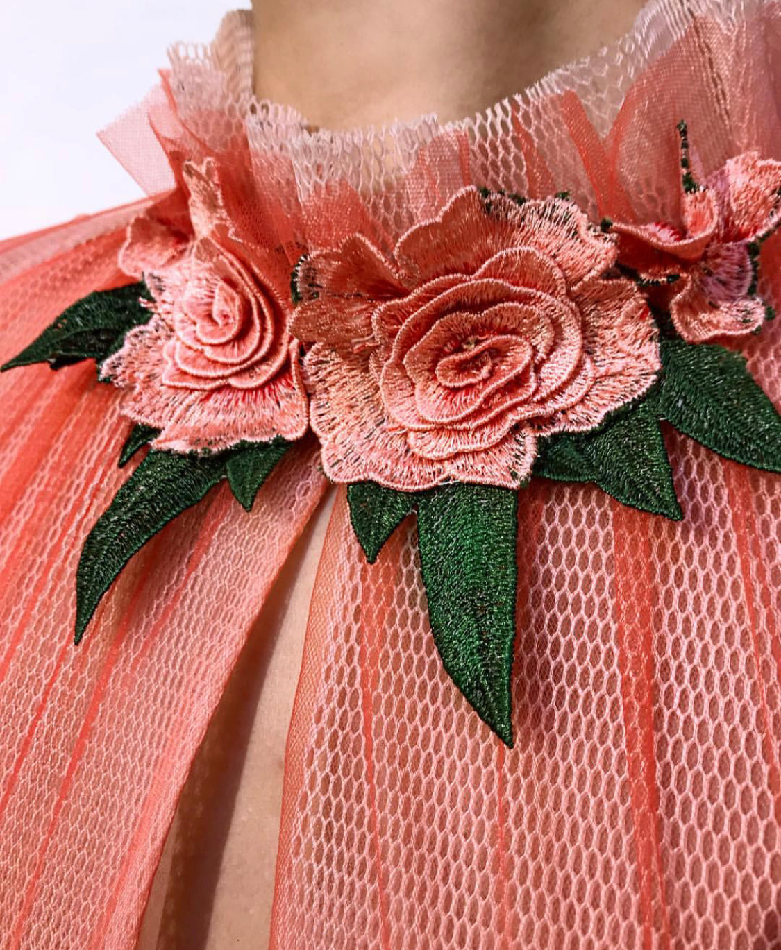 Orange A-Line dress with long sleeves and embroidery
