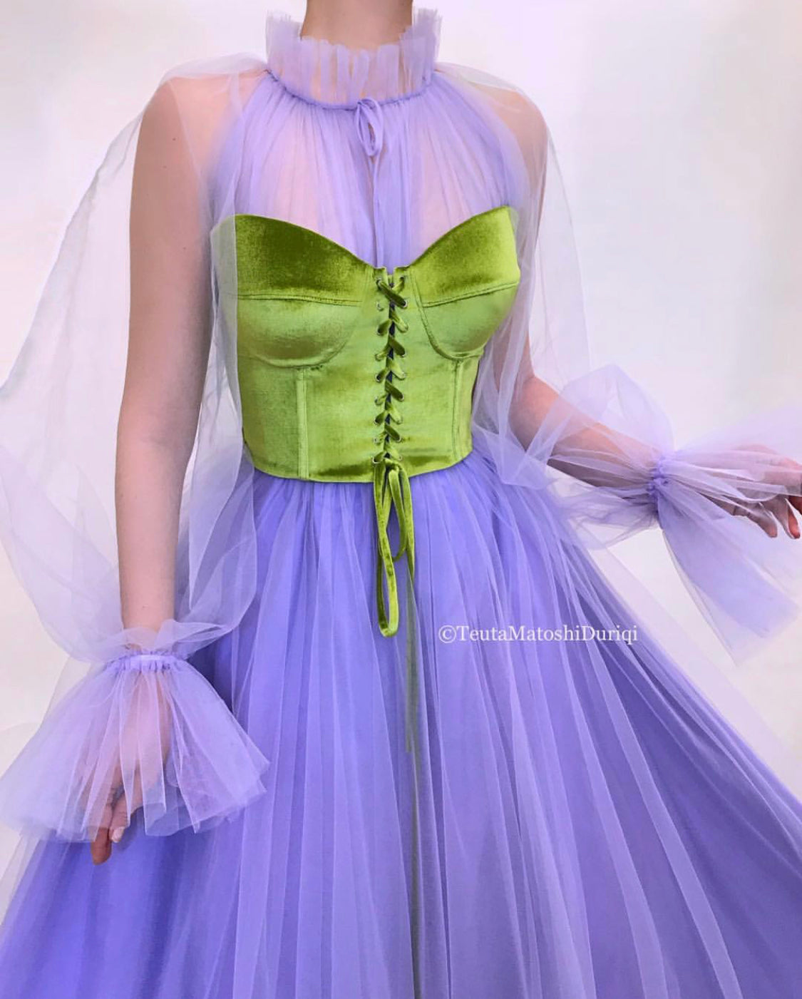 Purple A-Line dress with long sleeves