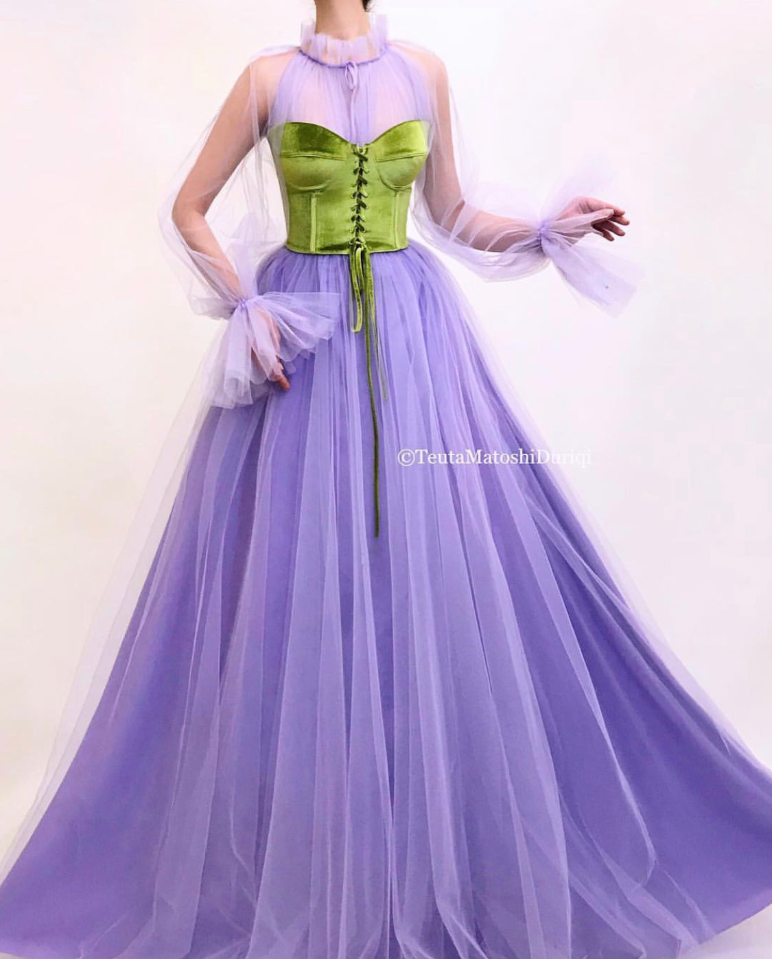 Purple A-Line dress with long sleeves