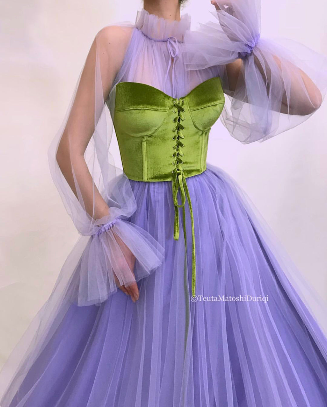 Purple A-Line dress with long sleeves