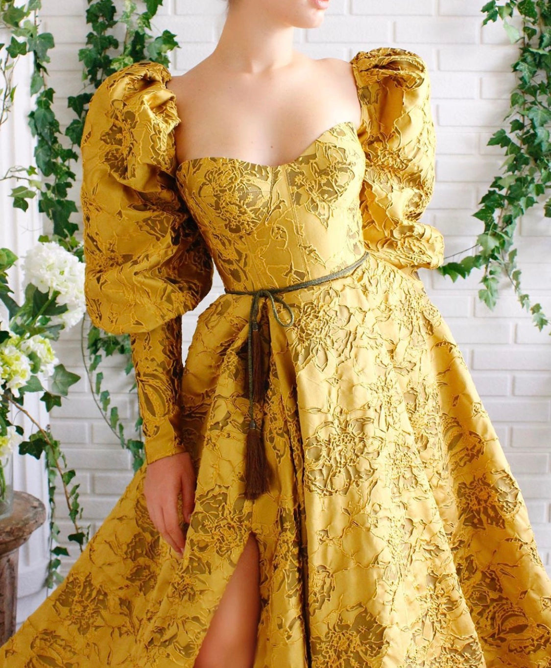 Yellow A-Line dress with long sleeves