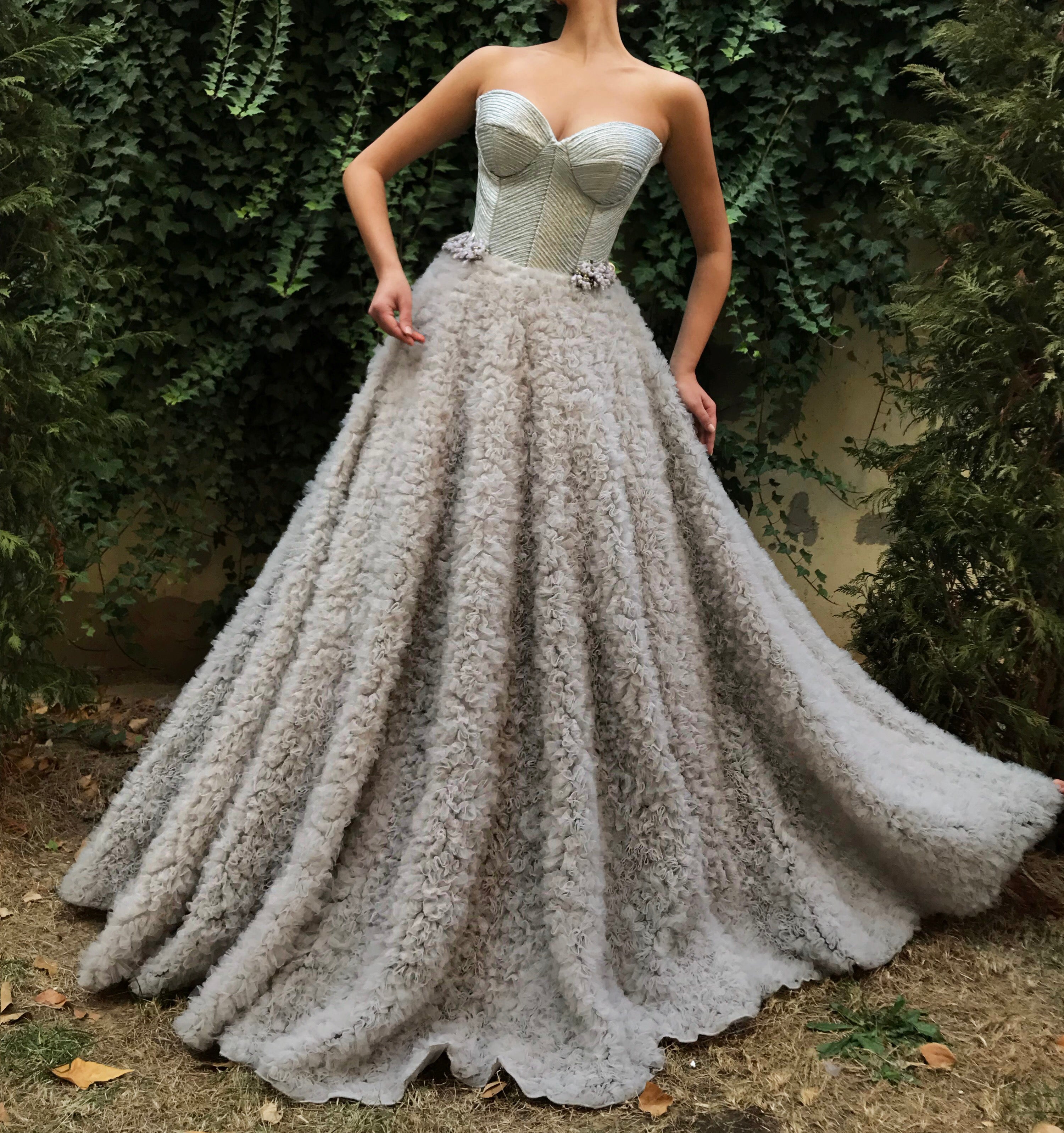 Grey A-Line dress with embroidery and no sleeves