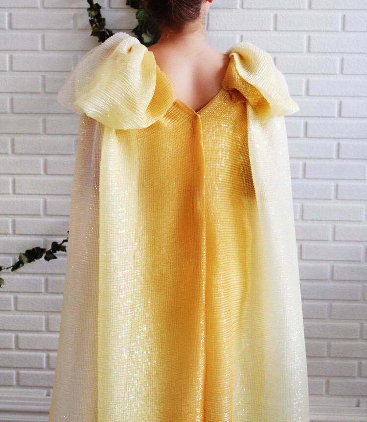 Yellow mermaid dress with cape and belt