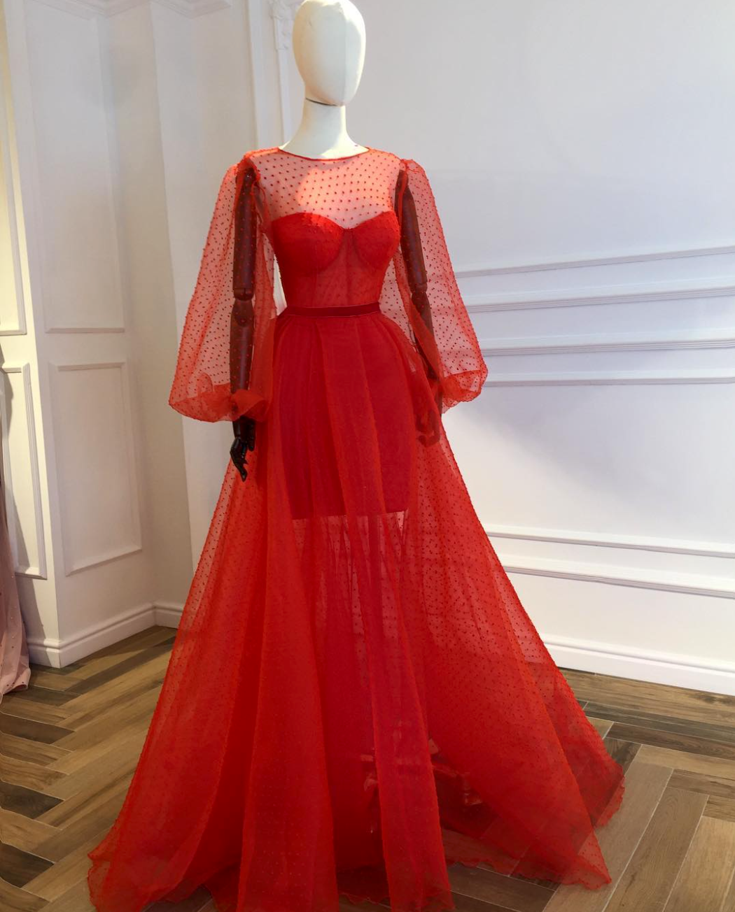 Red A-Line dress with long sleeves