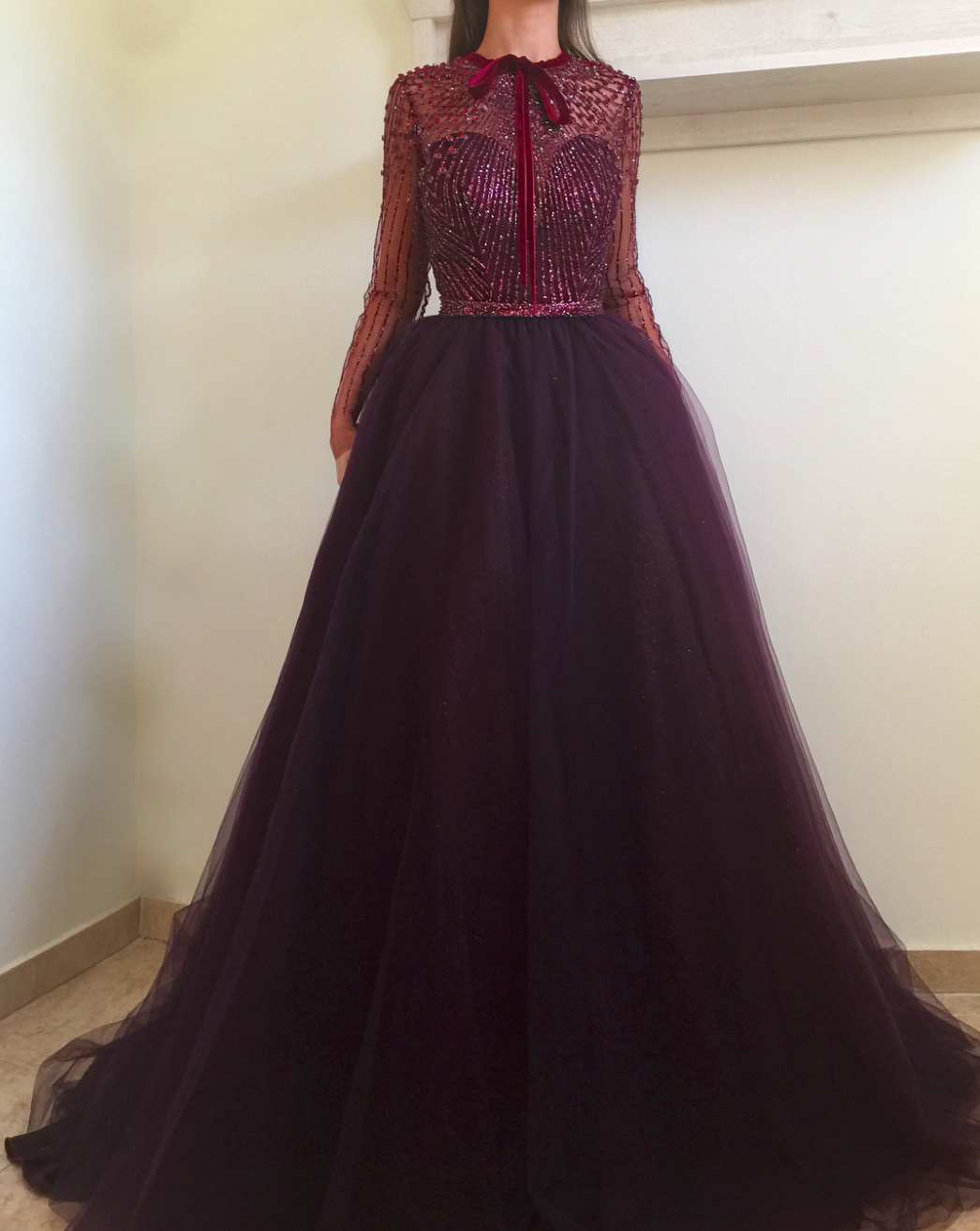 Red A-Line dress with long sleeves 