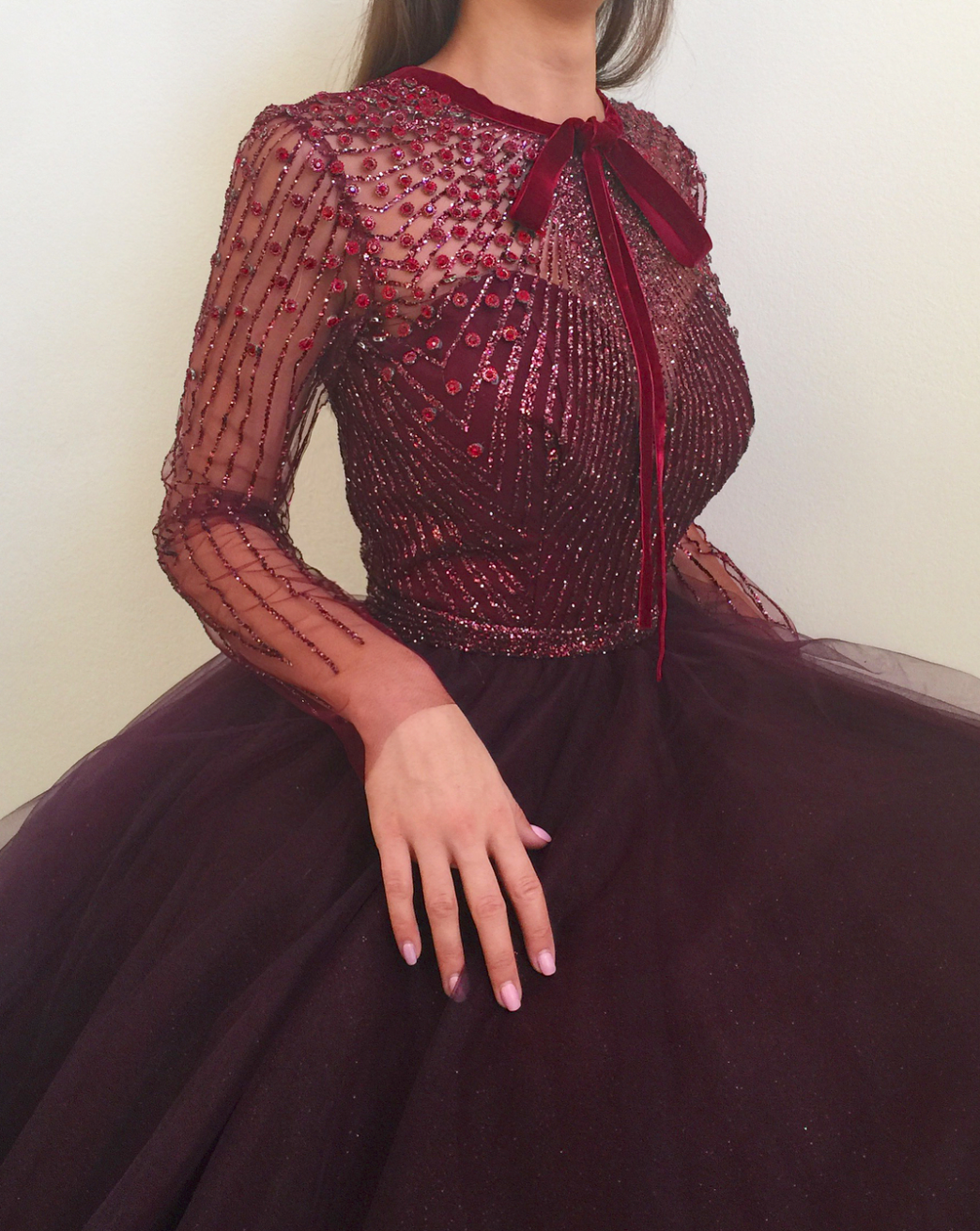 Red A-Line dress with long sleeves 