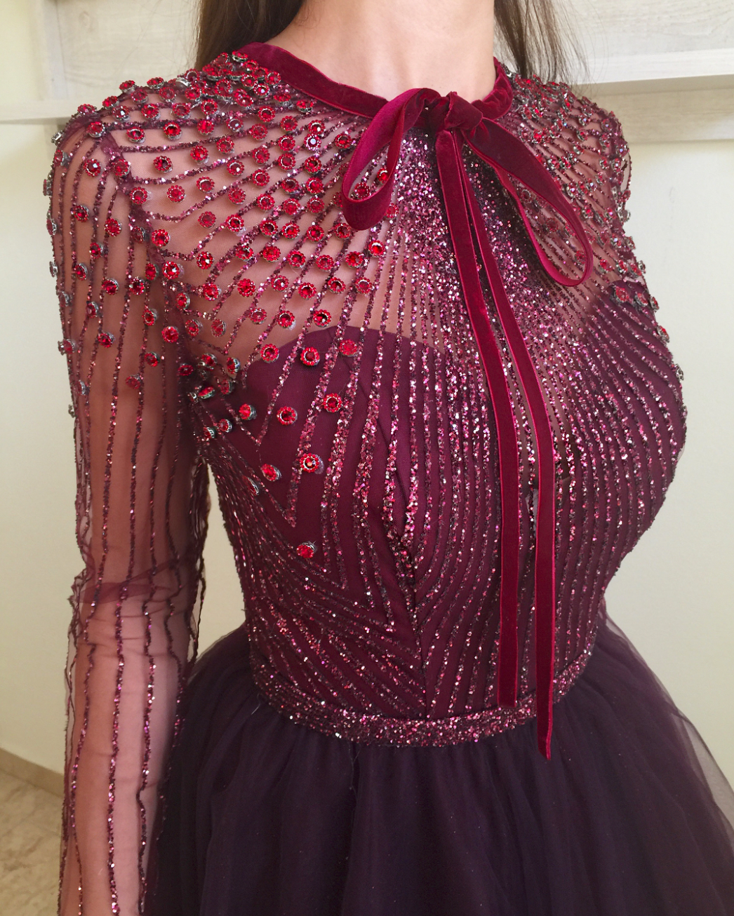 Red A-Line dress with long sleeves 