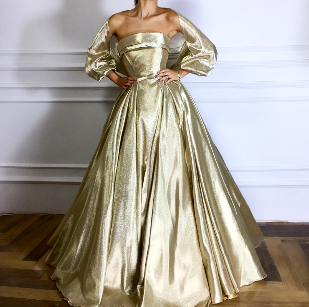 Gold A-Line dress with sleeves