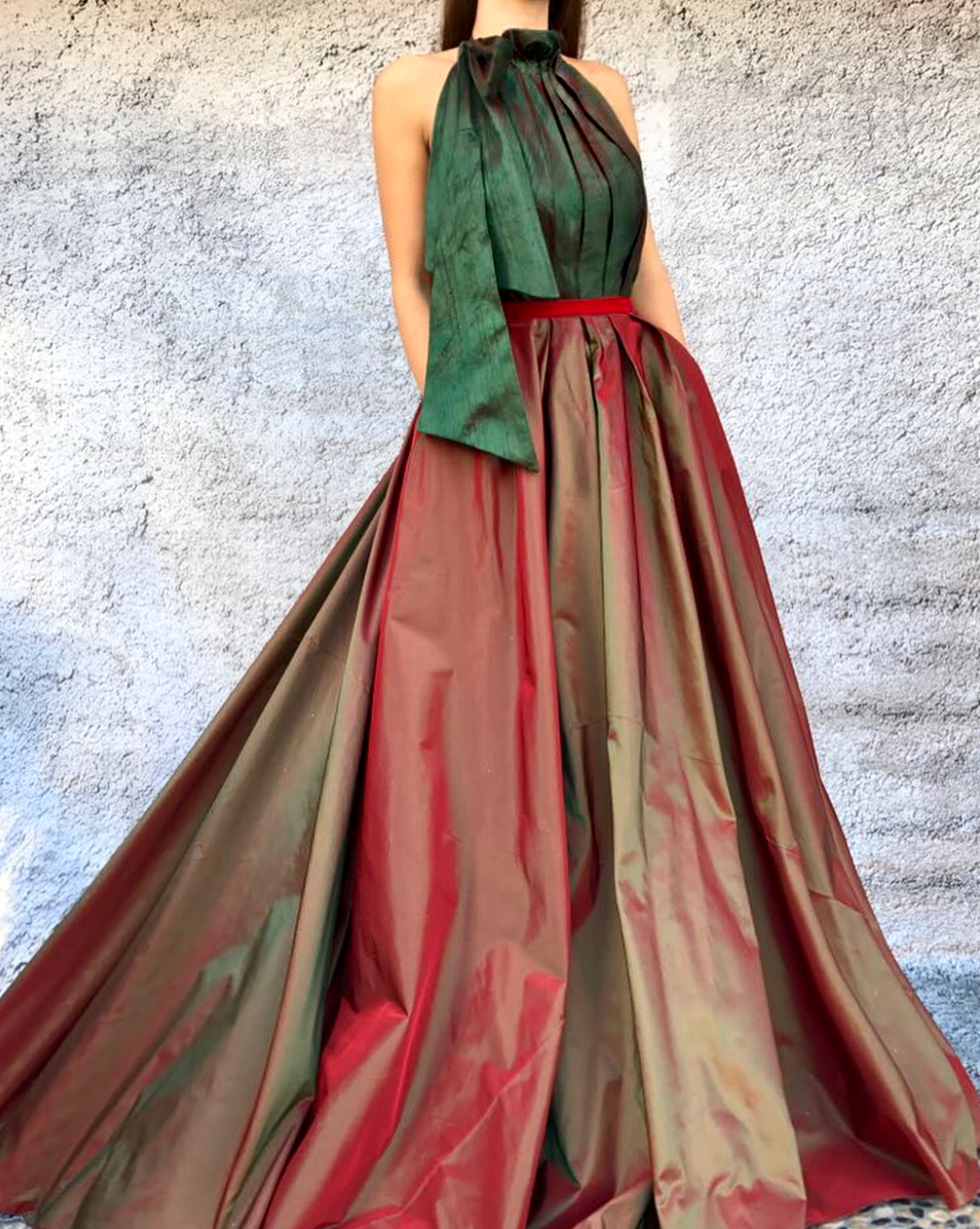 Green and red A-Line dress with no sleeves