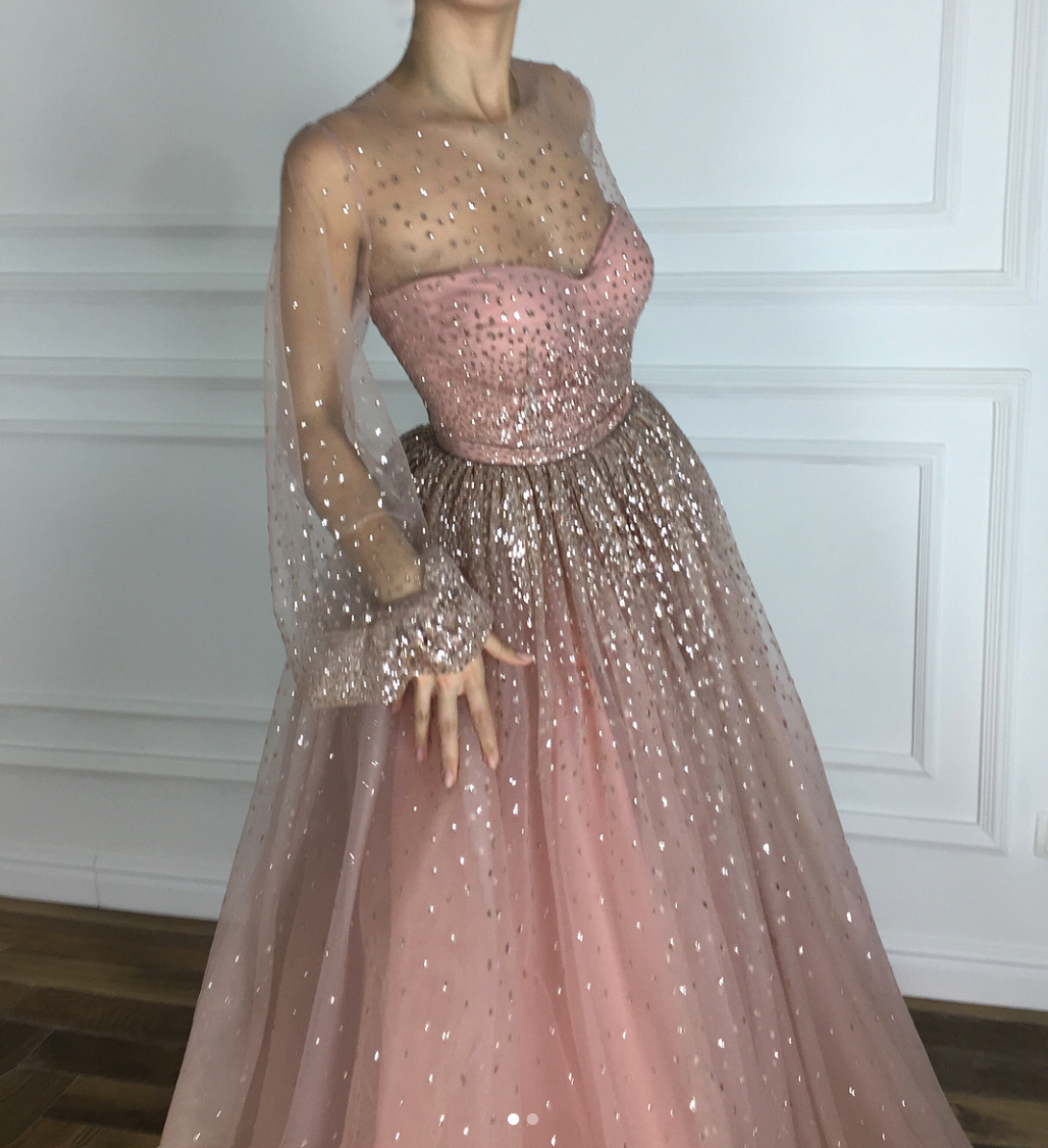 Pink A-Line dress with long sleeves