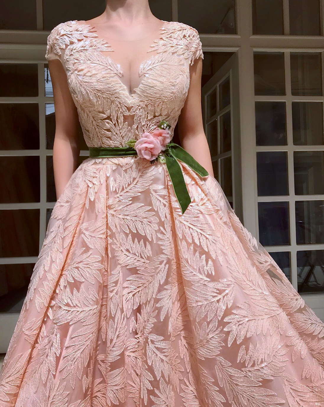 Pink A-Line dress with no sleeves and embroidery