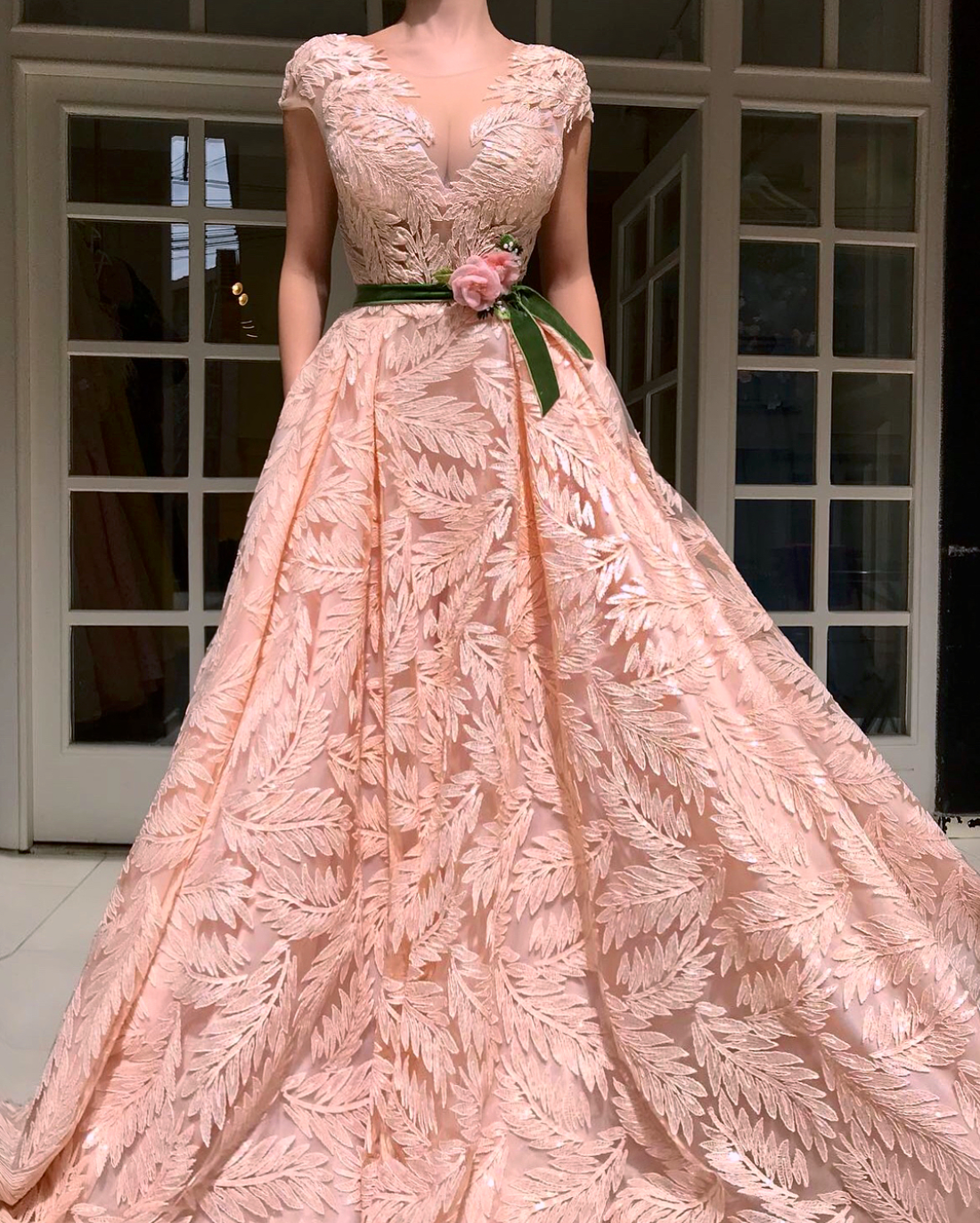 Pink A-Line dress with no sleeves and embroidery