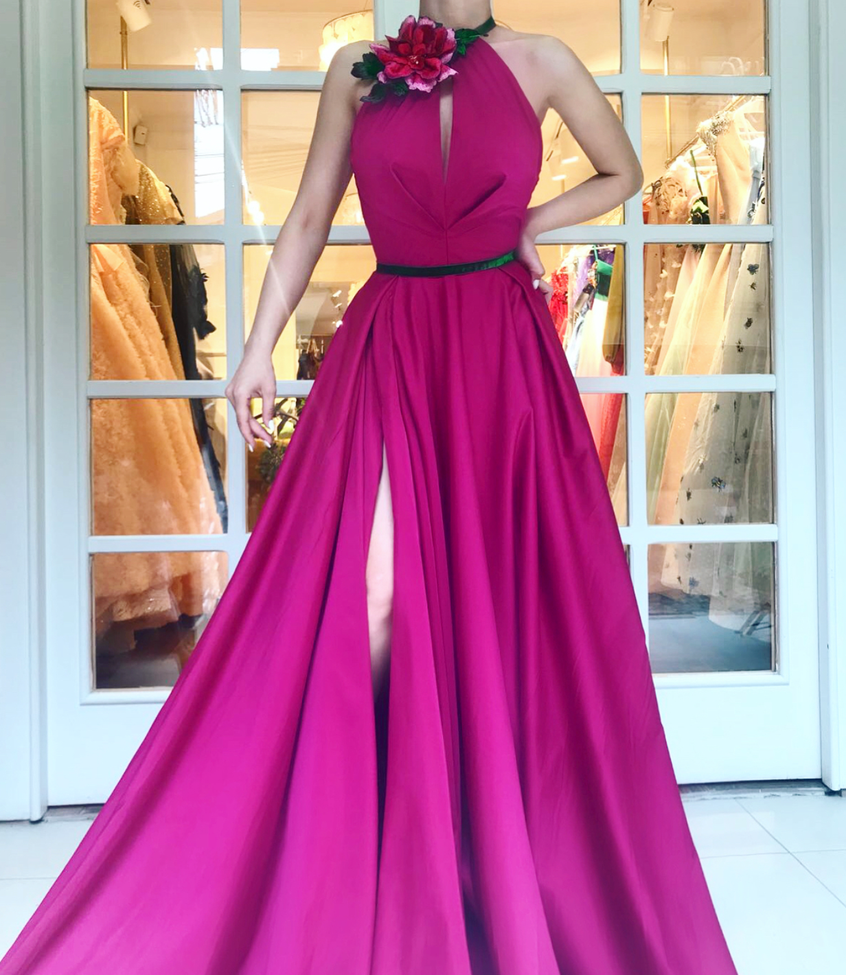Pink A-Line dress with no sleeves and embroidery