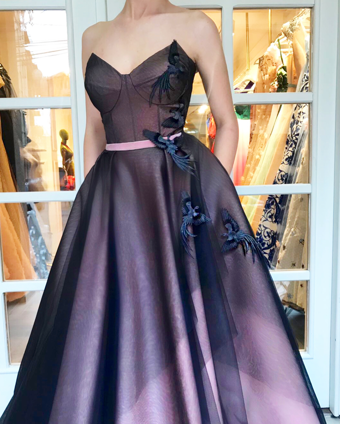 Purple A-Line dress with no sleeves and embroidery