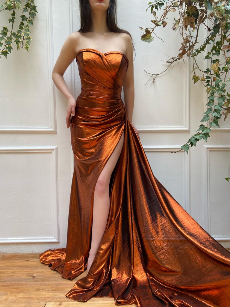 Brown mermaid dress with no sleeves