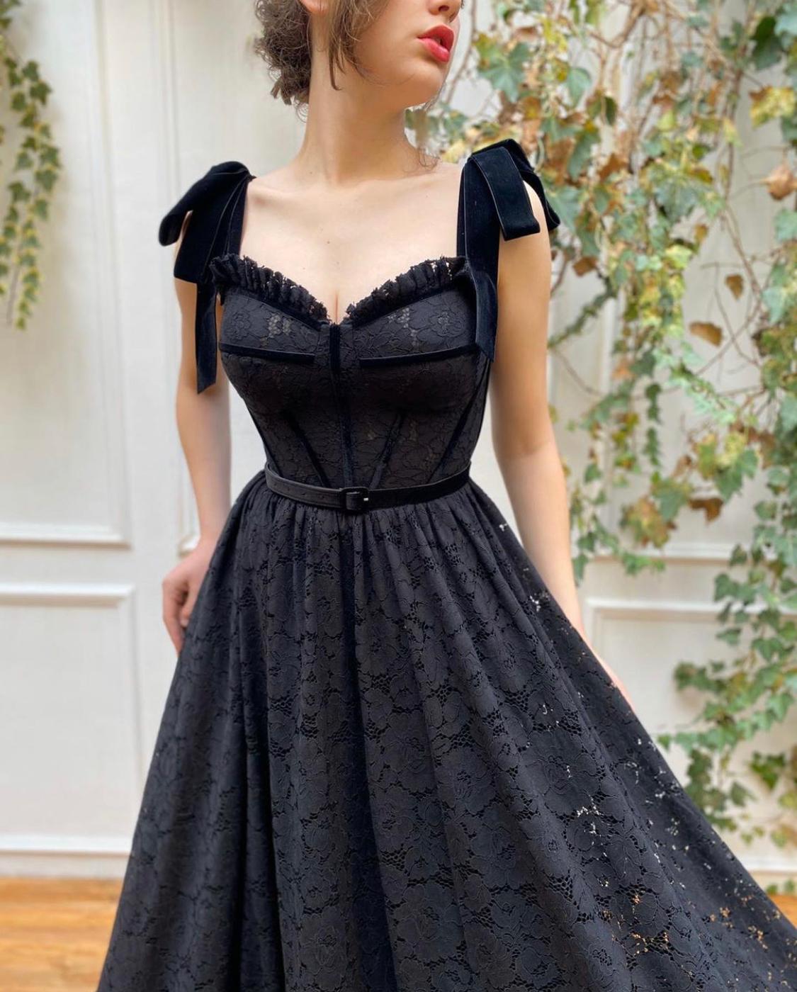 Black A-Line dress with straps and lace
