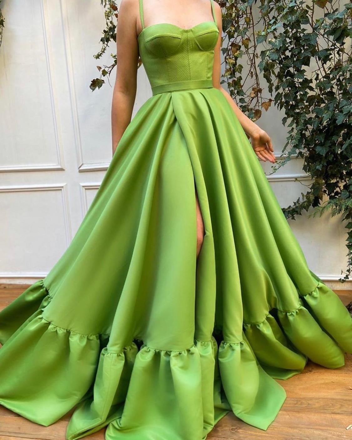 Green A-Line dress with spaghetti straps