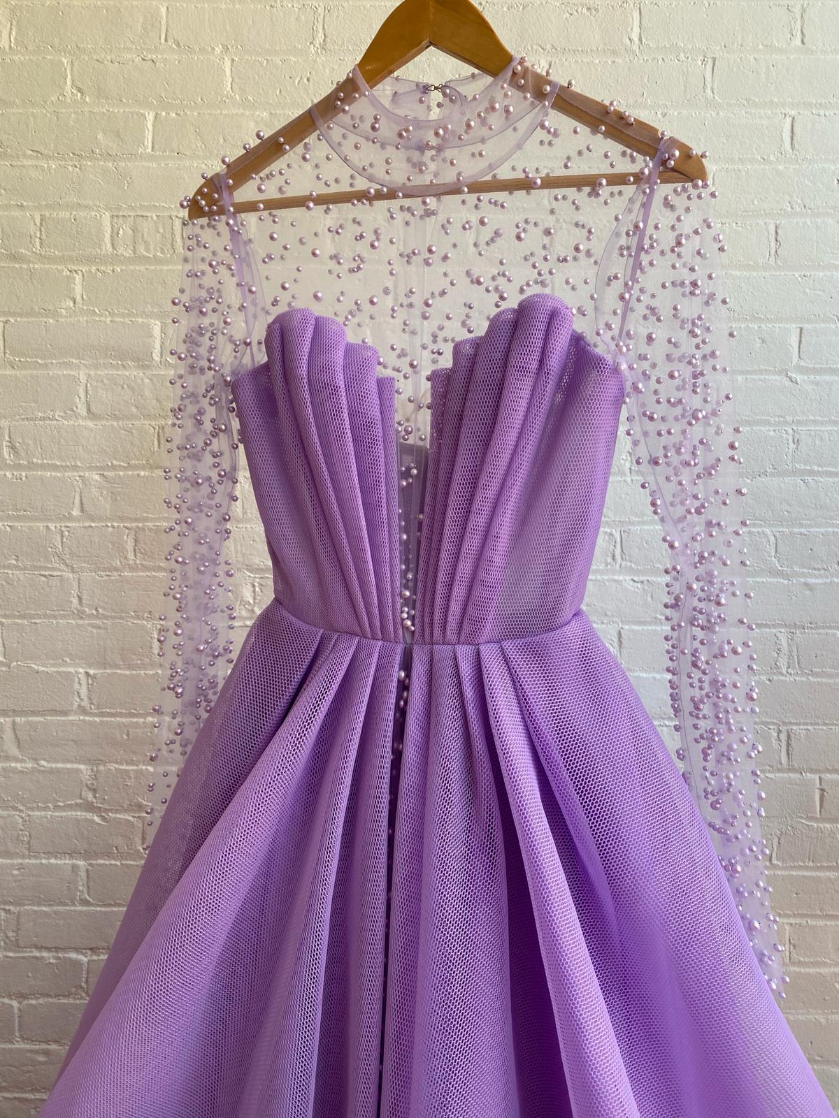 Purple A-Line dress with long sleeves
