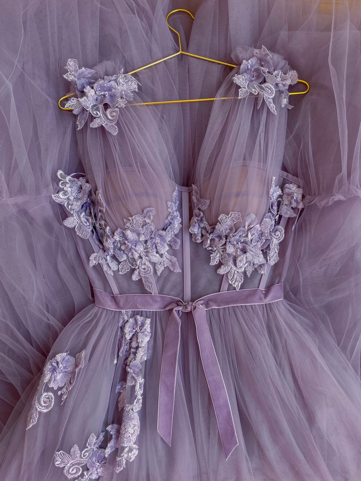 Purple A-Line dress with no sleeves and embroidery