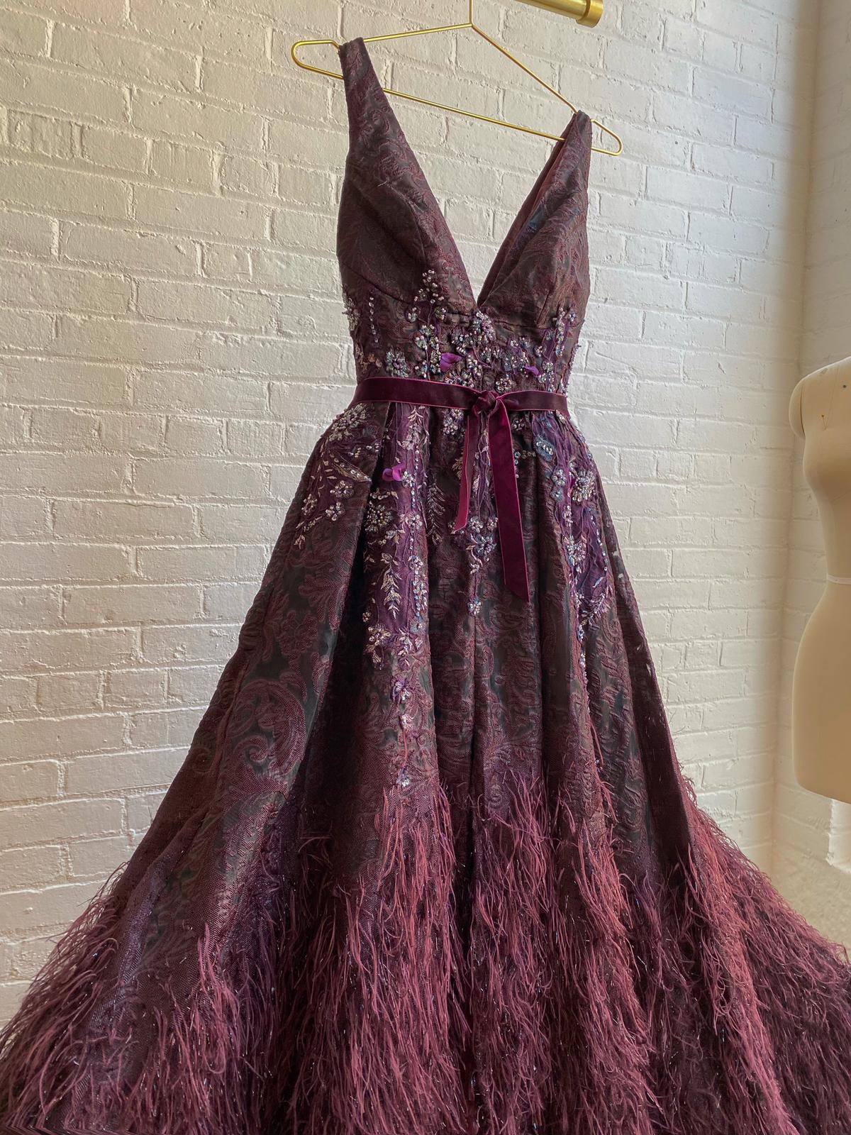 Purple A-Line dress with no sleeves, v-neck and embroidery