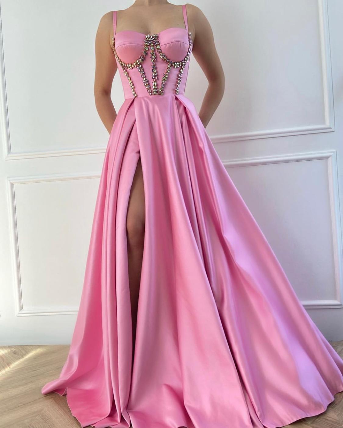 Pink Satin Prom Dress Bow Strapless One-Shoulder A-Line Sleeveless Party  Gowns | eBay