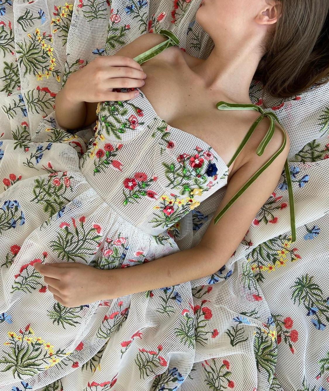 Wild Flowers Printed Tie-Strap Cami Midi Dress - Retro, Indie and