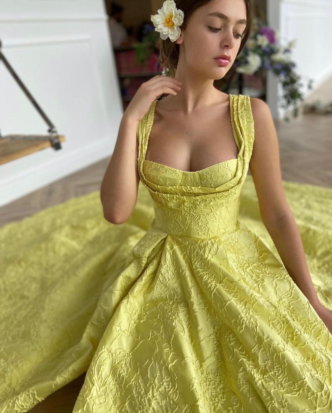 Yellow A-Line dress with straps