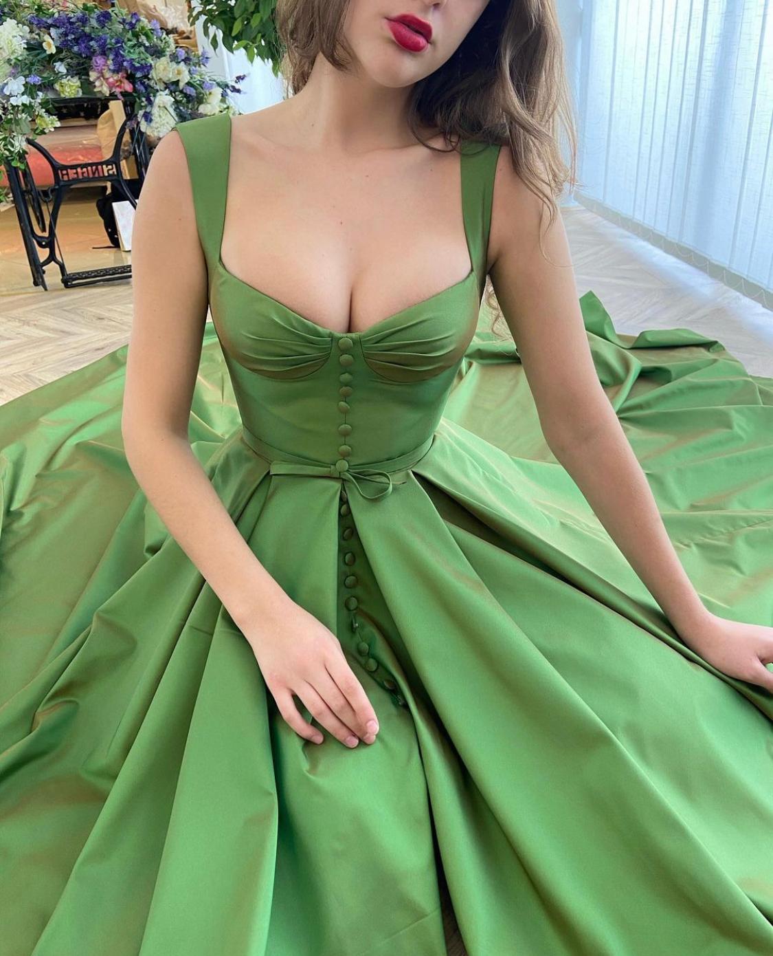 Green A-Line dress with straps