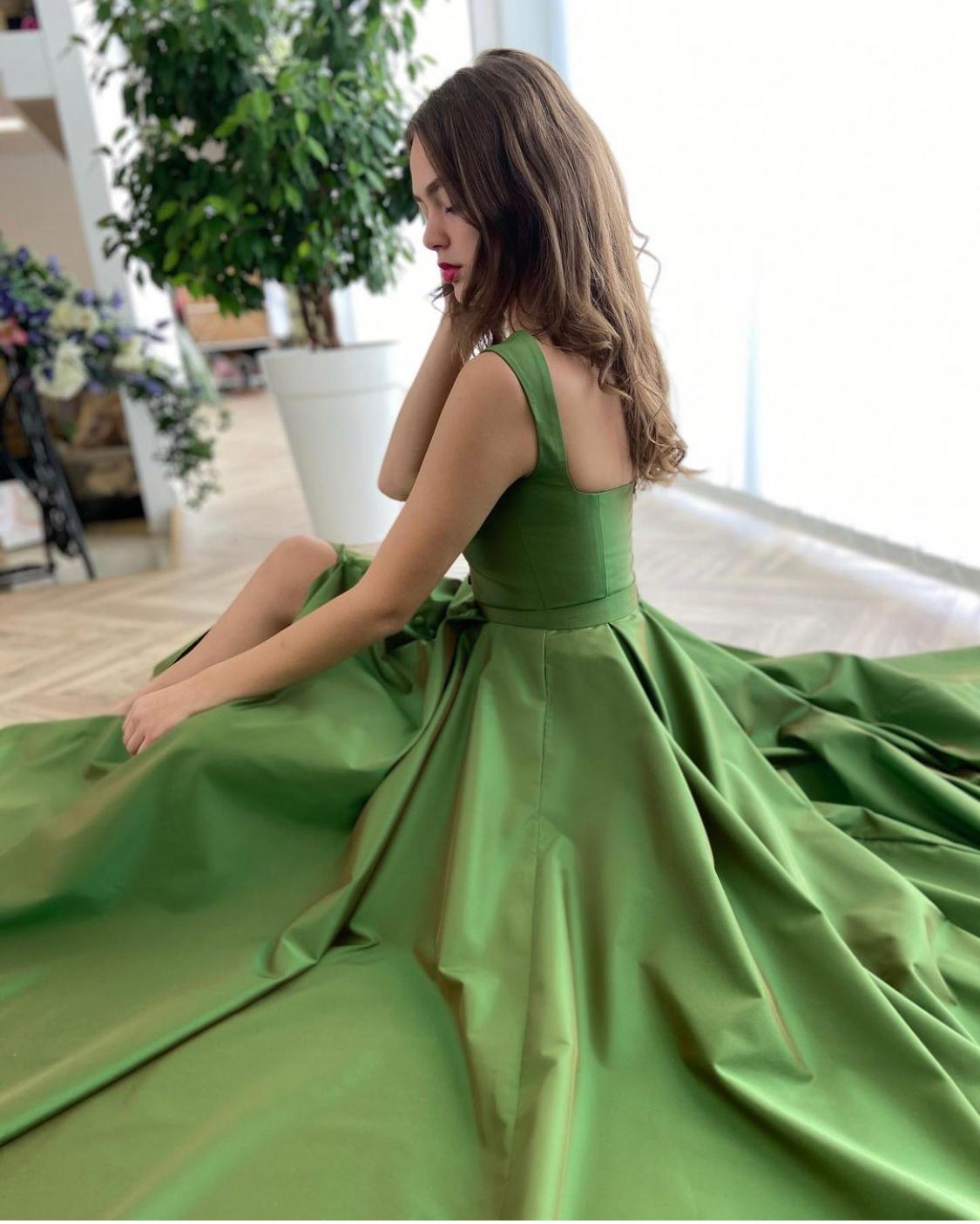 Green A-Line dress with straps