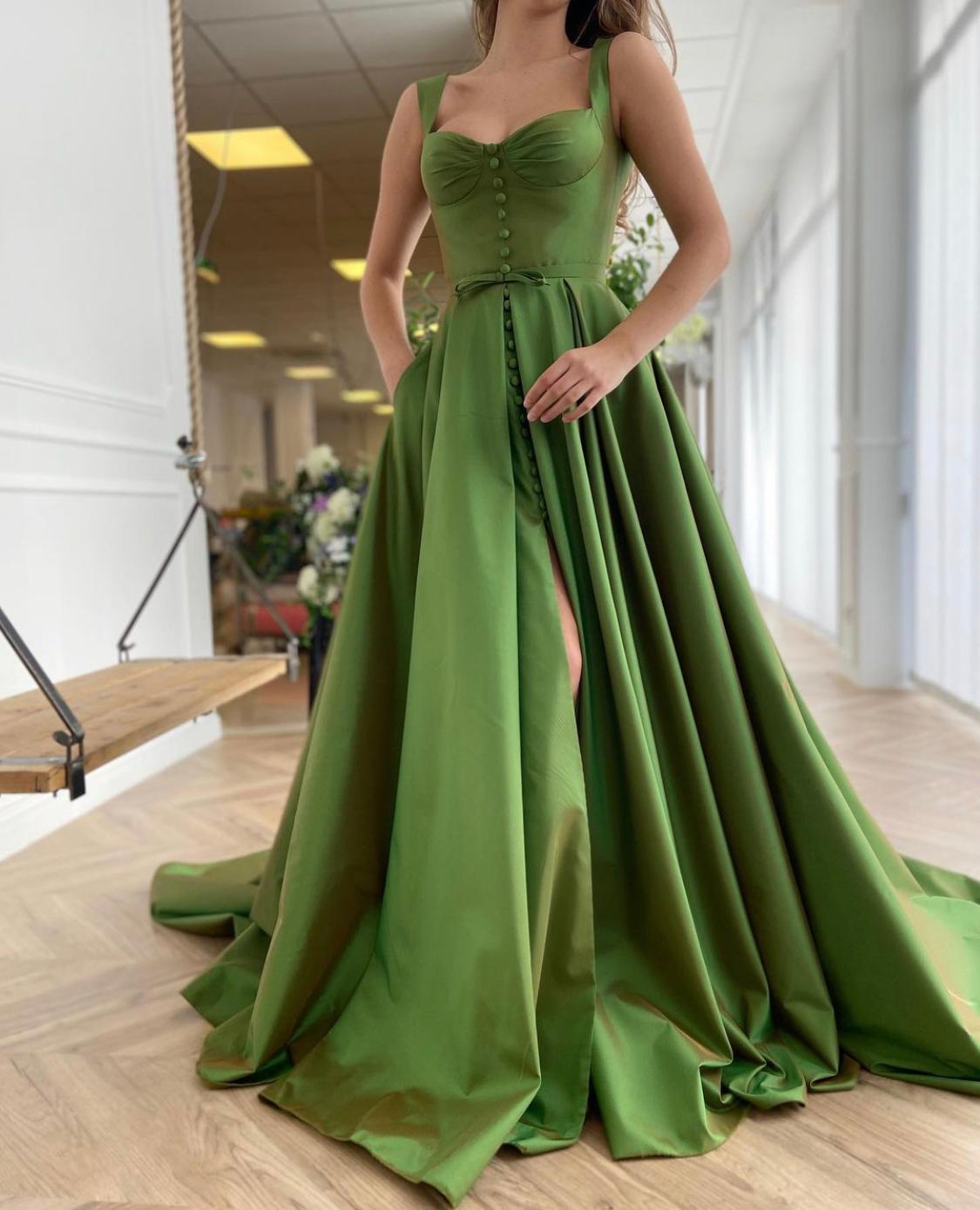 Green A-Line dress with straps