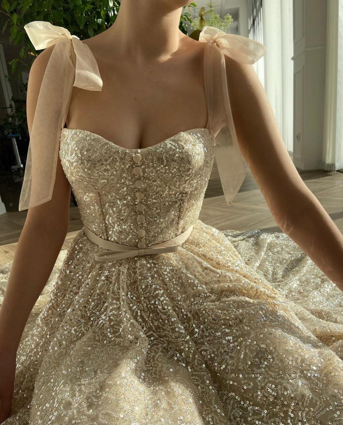 Beige midi dress with bow straps