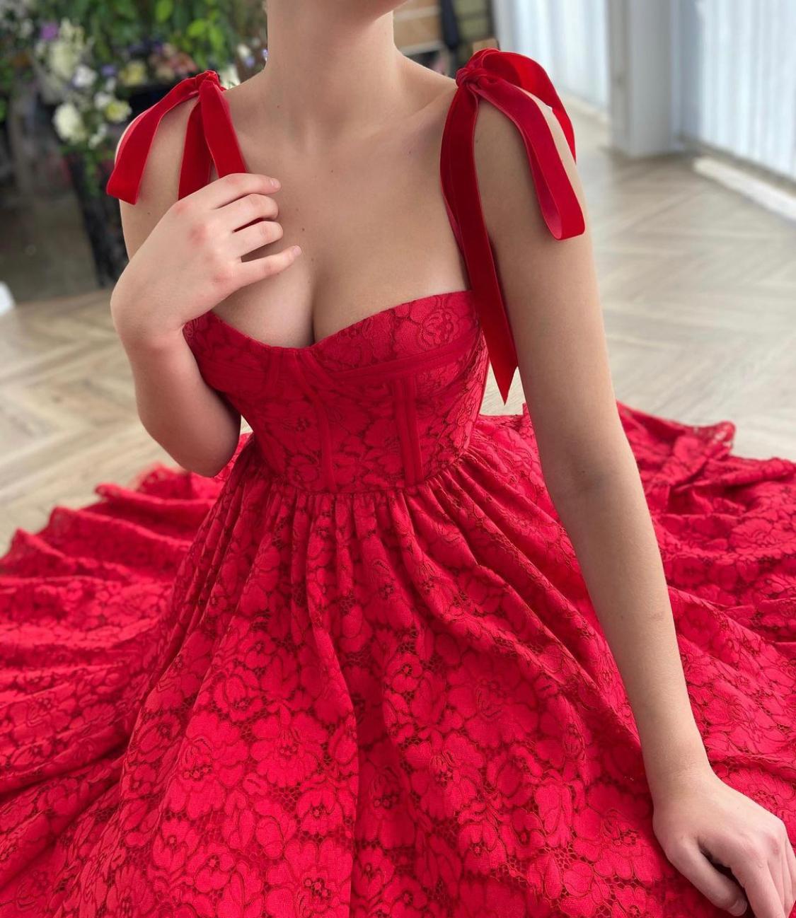 Red midi dress with straps