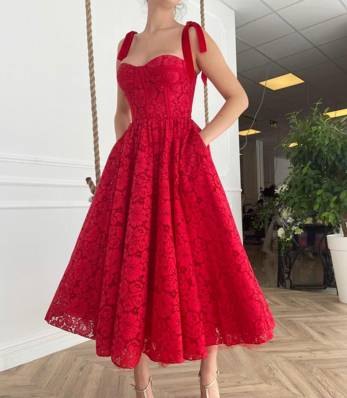 Red midi dress with straps