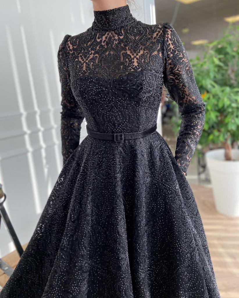 Black A-Line dress with long sleeves