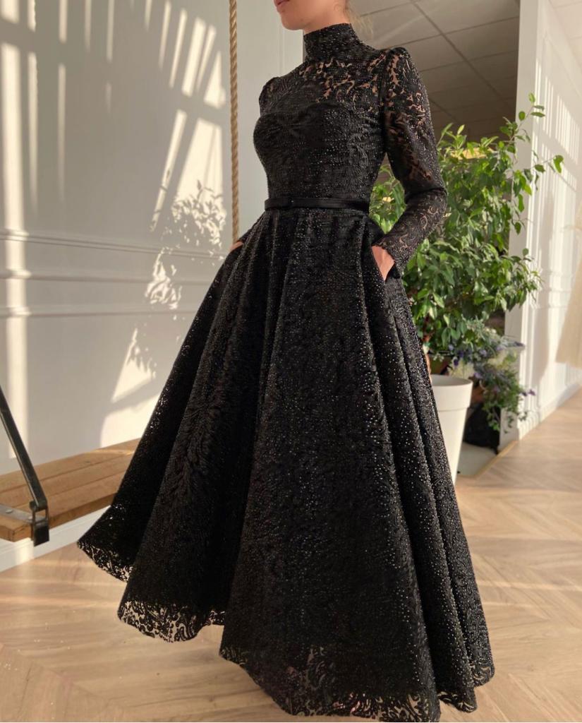 Black A-Line dress with long sleeves